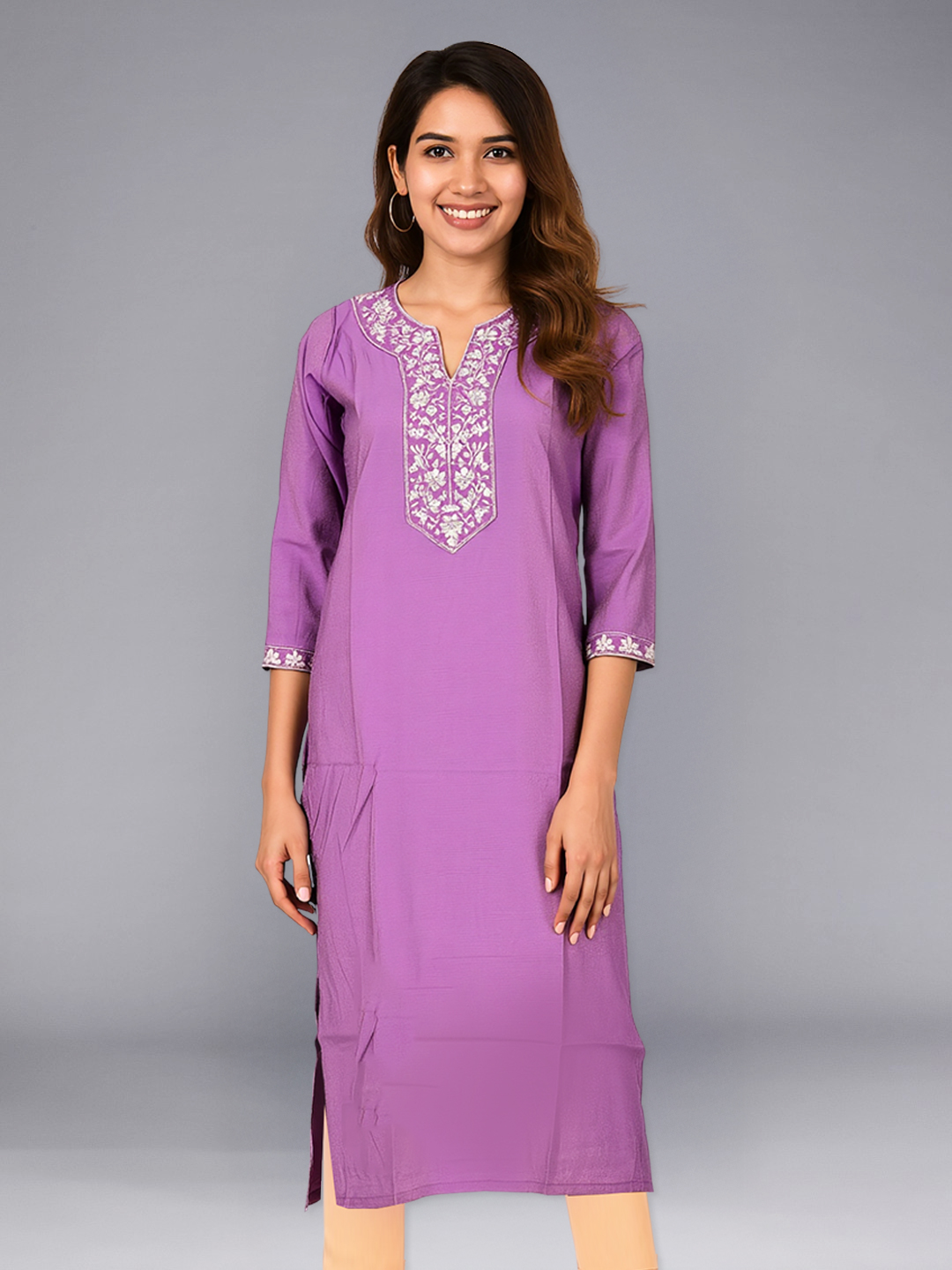 Picture of Elegant Embroidered Notched Neckline Kurta